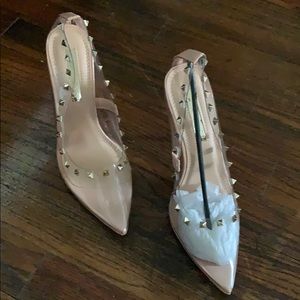 Clear gold beaded heels